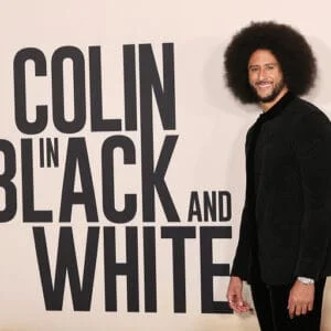 Colin Kaepernick arrives at the Los Angeles premiere of Netflix's "Colin In Black And White" at Academy Museum of Motion Pictures on October 28