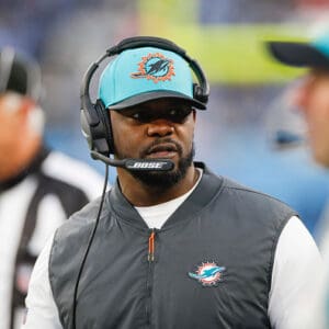 Head coach Brian Flores of the Miami Dolphins walks on the sideline during the game against the Tennessee Titans at Nissan Stadium on January 02