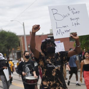 Black Lives Matter protesters demonstrate after a failed pro President Donald Trump demonstration on July 27