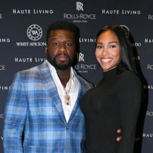 MIAMI BEACH, FLORIDA - FEBRUARY 27: Curtis "50 Cent" Jackson III (L) and Jamira "Cuban Link" Haines attend as Haute Living celebrates 50 Cent with Wrist Aficionado and Rolls-Royce Motor Cars at The Setai Miami Beach on February 27, 2021 in Miami Beach, Florida.