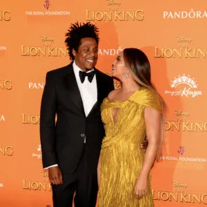 LONDON, ENGLAND - JULY 14: Beyonce Knowles-Carter and Jay-Z attend the European Premiere of Disney's "The Lion King" at Odeon Luxe Leicester Square on July 14, 2019 in London, England.